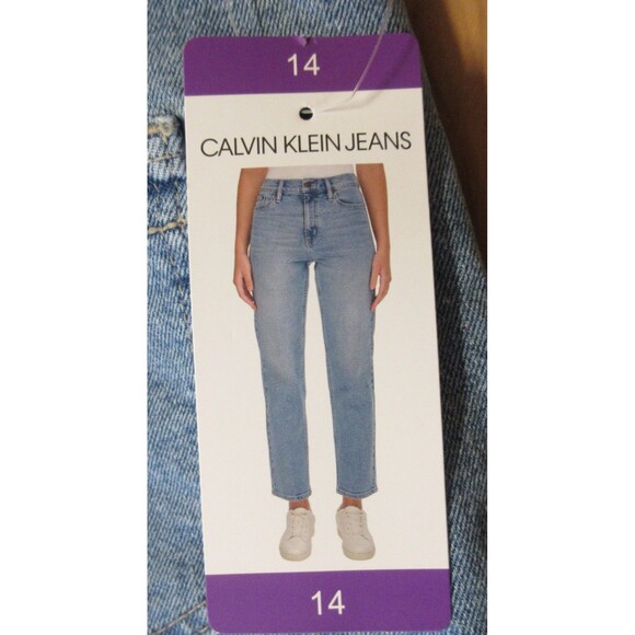 CALVIN KLEIN High Rise Straight Leg Jeans Sz 14 Blue Denim *FLAW* Ankle Crop NWT - Picture 5 of 16